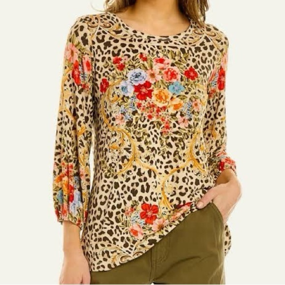 Johnny Was CHEETAH PUFF SLEEVE TOP NWT (extremely oversized)